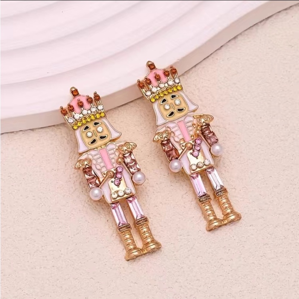 NWT Pink Toy Soldier Holiday Earrings - Picture 1 of 6